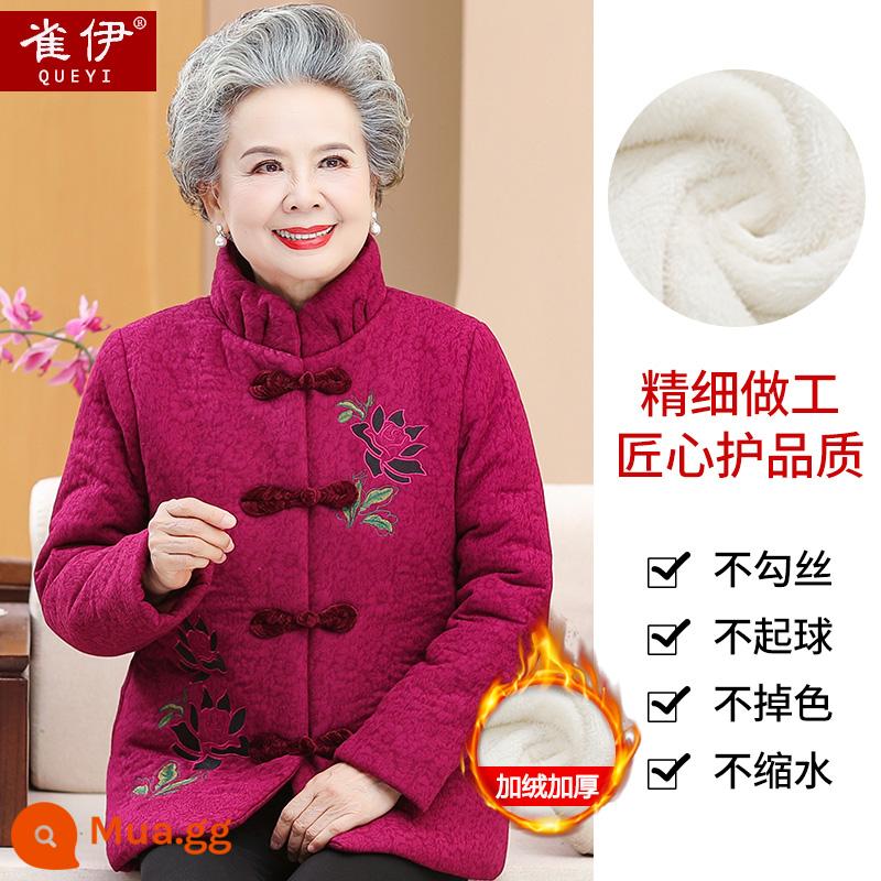 Grandma's Tang phù hợp với quần áo bông cho người già quần áo bông ấm quần áo mùa đông mẹ nữ cộng với cashmere dày bà già khóa bông áo khoác - Màu đỏ hồng (phiên bản nhung)