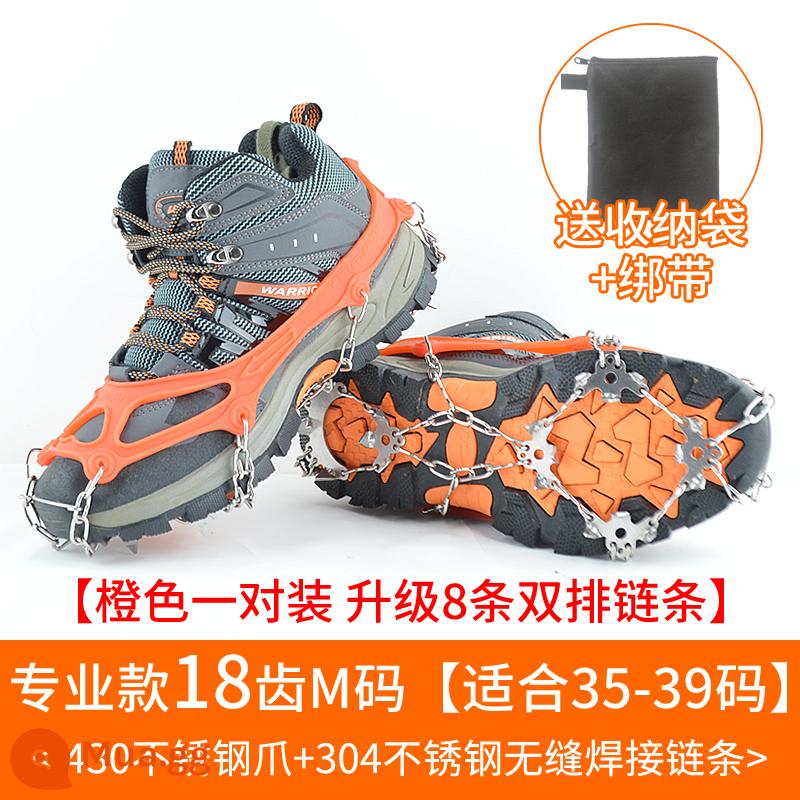 Mùa đông ngoài trời băng -claw giày Bottom Snow Leo núi leo núi trượt băng Skate Nails Anti -slip Artifact Shoes - Cam 18 răng chuyên nghiệp size M (phù hợp với size giày 35-39) đi kèm túi đựng + quai