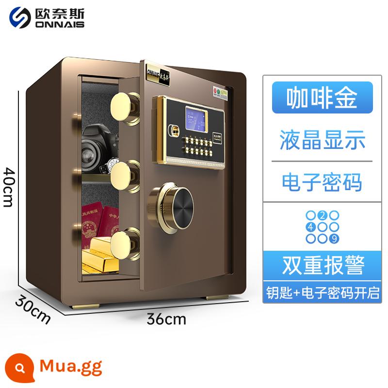 [Chống trộm kép] An toàn gia đình Onais két sắt nhỏ 25/30/40/45/60 cm báo động chống trộm trên tường WiFi két an toàn thông minh WiFi hộp đựng đồ để bàn cạnh giường ngủ chìa khóa kép hoàn toàn bằng thép - 40cm-Chìa khóa vàng cà phê + loại mật khẩu (chống trộm kép)