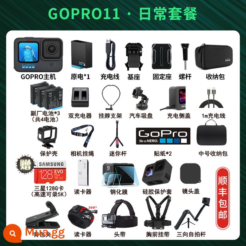 Camera Hành Động GoPro Hero10 Black 5/6/7/8/9MAX360 Camera Toàn Cảnh Dòng VLOG - GoPro11-Daily VLOG Fishing 4 Pin Thẻ 128G