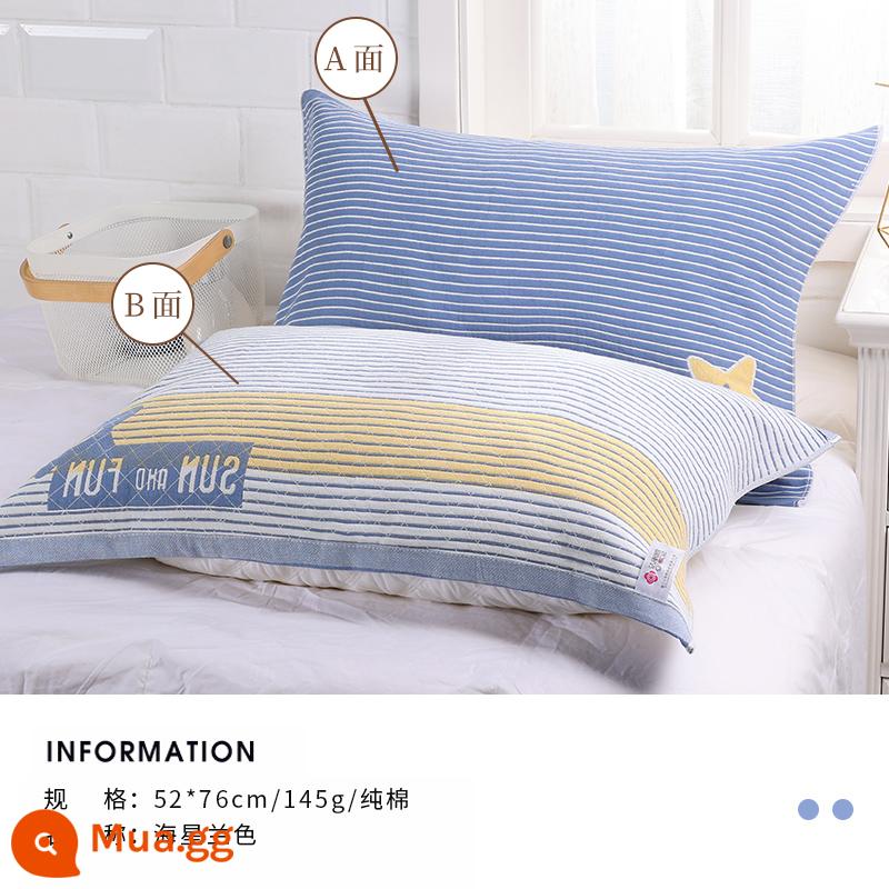 Jie Liya gối khăn cotton nguyên chất một đôi hộ gia đình bông gạc cao cấp 2022 bé trai đệm khăn gối khăn - Sao Biển Nhỏ Màu Xanh (Đôi Vỏ Gối 52*76cm)