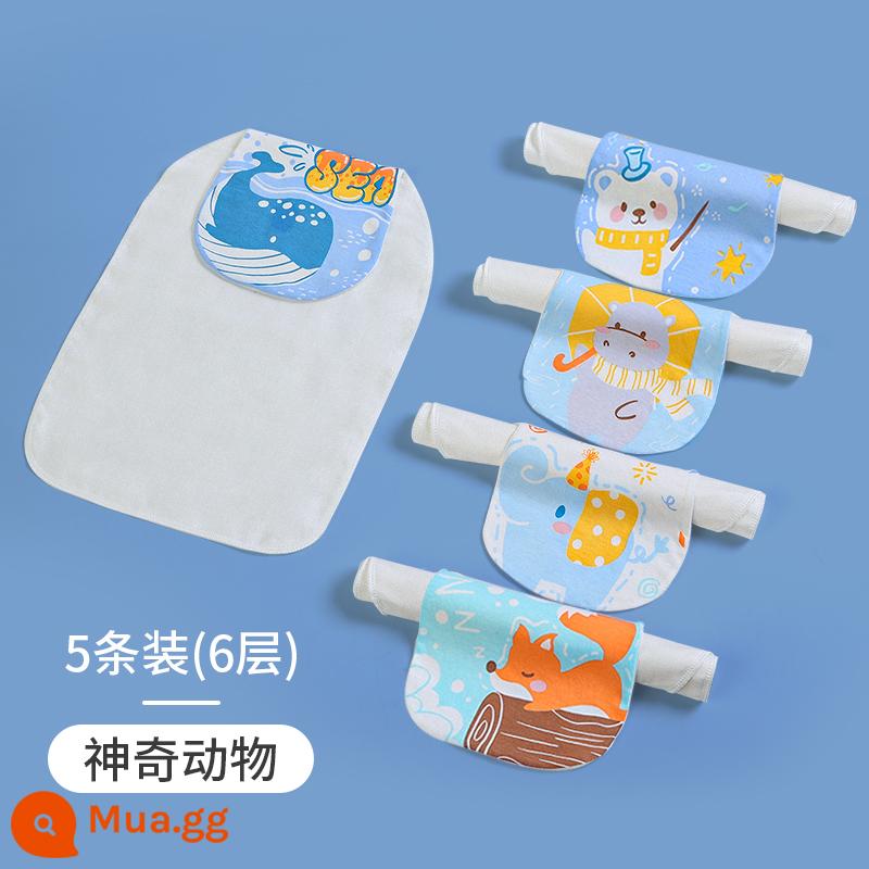 Khăn thấm mồ hôi cho bé Jie Liya trẻ em bằng gạc cotton nguyên chất thấm mồ hôi lưng cotton mẫu giáo lớn bé trai và bé gái - Nâng cấp 5 gói-Fantastic Beasts [6 lớp]