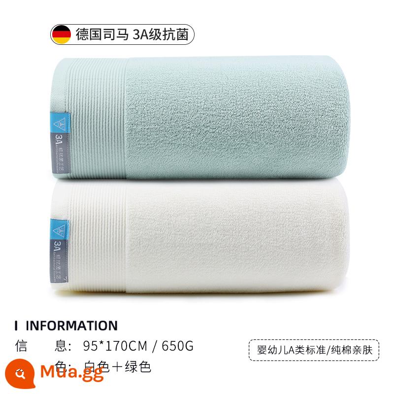 Khách sạn Jie Liya khăn tắm lớn cao cấp hộ gia đình nữ cotton nguyên chất kháng khuẩn thấm nước cotton dày nam 2022 khăn quấn mới - Màu trắng tinh khiết + xanh bạc hà (kháng khuẩn 3A/kiểu cực lớn)