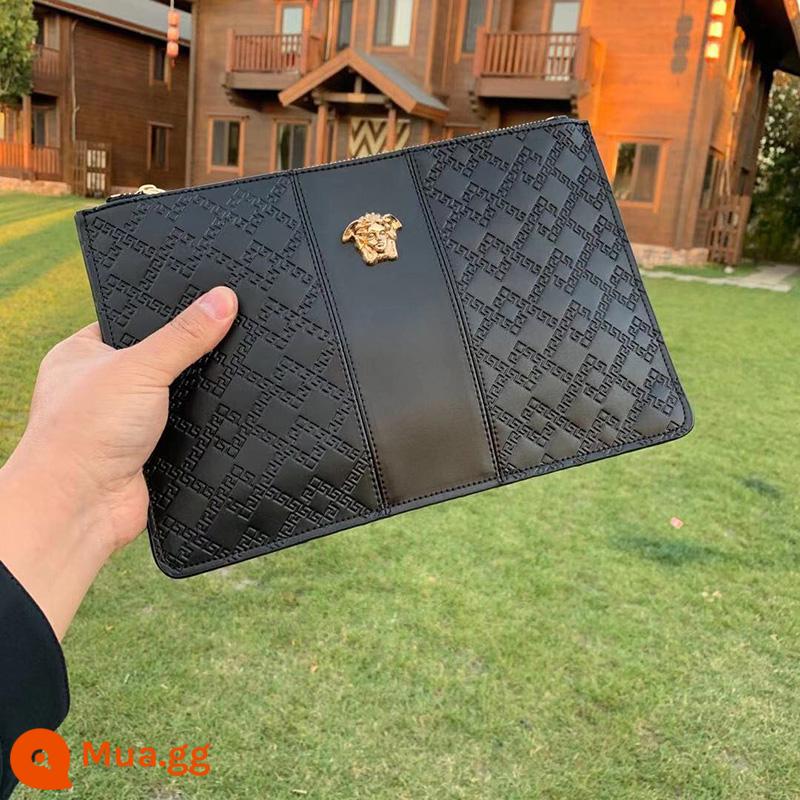 Túi clutch da thật thời trang dành cho nam, túi clutch công sở đơn giản, túi clutch nam nhẹ nhàng retro màu đen sang trọng, túi phong bì cao cấp - Lưới hai mặt màu vàng