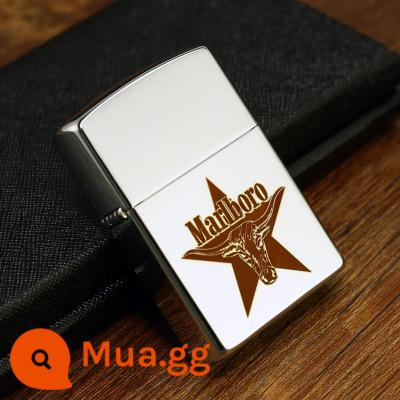 Bật lửa dầu hỏa retro đồng nguyên chất cá tính khắc laser bật lửa Marlboro chữ quà tặng - Silver Ice Niutou Marlboro độc lập