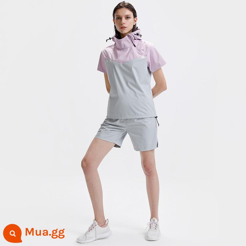 Hotsuit Houxiu mồ hôi phù hợp với tập thể dục chạy mùa thu và mùa đông bùng nổ mồ hôi nữ đào tạo kích thước lớn nhảy dây phù hợp với thể thao nam - Tay ngắn nữ-Wen Lan/Xám rỗng