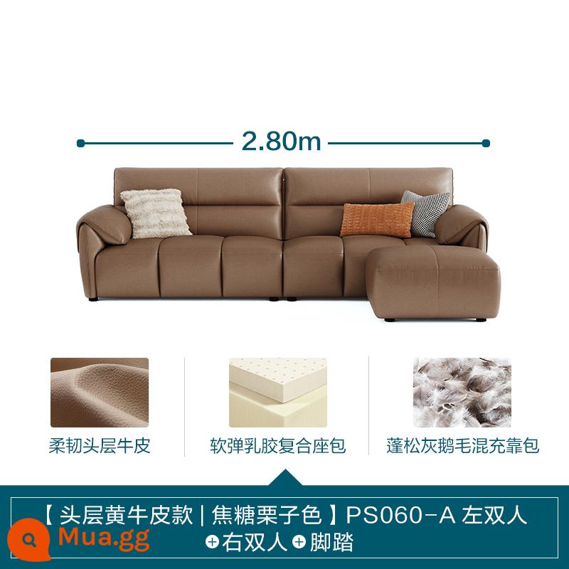 Lin Nhà Phòng Khách Ý Tối Giản Ánh Sáng Sang Trọng Sofa Da Phím Đàn Piano Top Sofa Da Bò Lớn Màu Đen Sofa Bò - [Lớp trên cùng da bò màu vàng | màu hạt dẻ caramel] 2,8m (đôi bên trái + đôi bên phải + chỗ để chân)