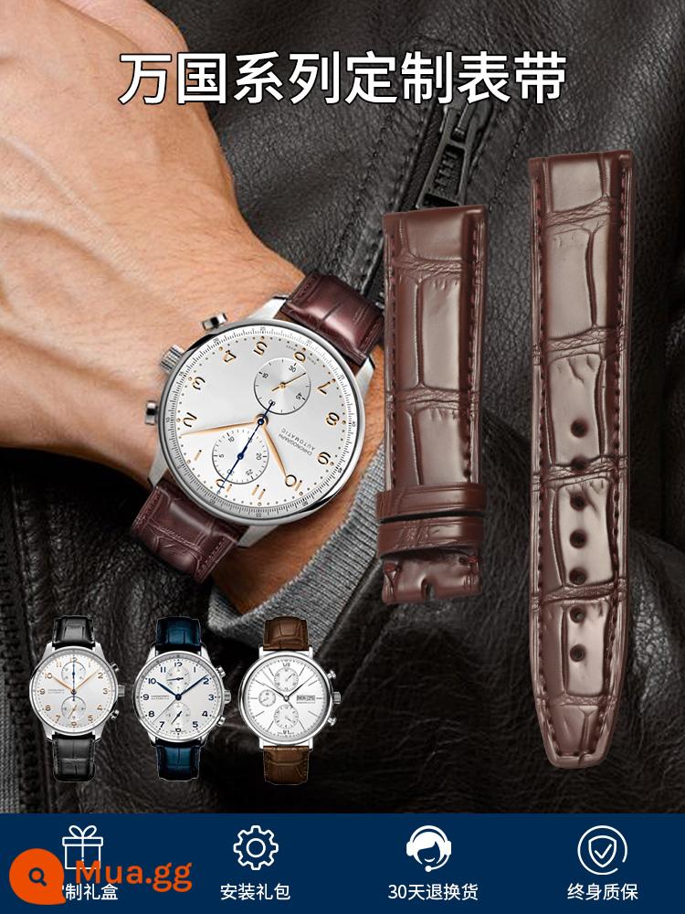 Thích hợp cho dây đeo khóa chốt IWC bằng da nam chính hãng Portofino Bồ Đào Nha thời gian bảy ngày 7 phi công - Màu nâu [Không có nút] Kiểu cạnh dài