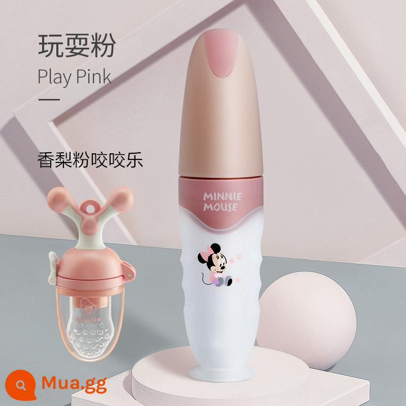 Disney Cơm Thìa Dán Bình Bóp Cho Bé Thìa Ăn Silicone Không Thực Phẩm Dụng Cụ Bộ Đồ Ăn Cho Bé - [Chơi thìa ăn bột + bột lê thơm cắn vui vẻ]