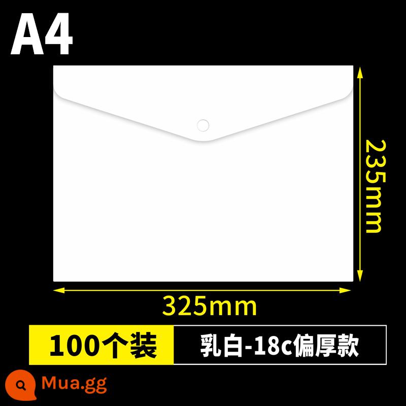 100 túi đựng hồ sơ bằng nhựa dày, túi văn phòng phẩm đựng thông tin lưu trữ a4 trong suốt, hộp đựng đồ sinh viên có logo tùy chỉnh - 100 tờ A4 màu trắng sữa-bản dày hơn 18C