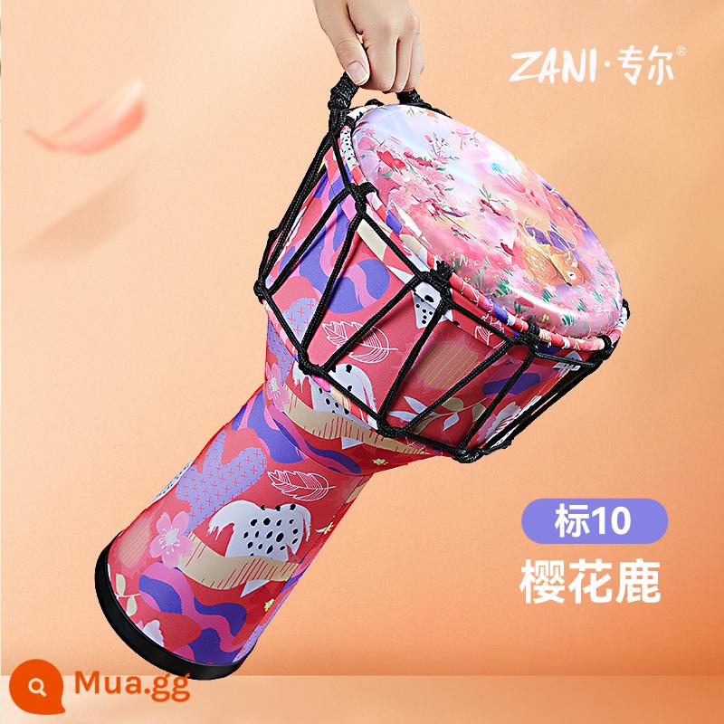 Zani Châu Phi trống mới bắt đầu 8 inch trẻ em mẫu giáo tay đặc biệt đánh trống trưởng thành nhạc cụ gõ trống chuyên nghiệp - Tiêu chuẩn 10 kiểu dây buộc hươu Sakura + Túi đựng em bé + Túi phồng