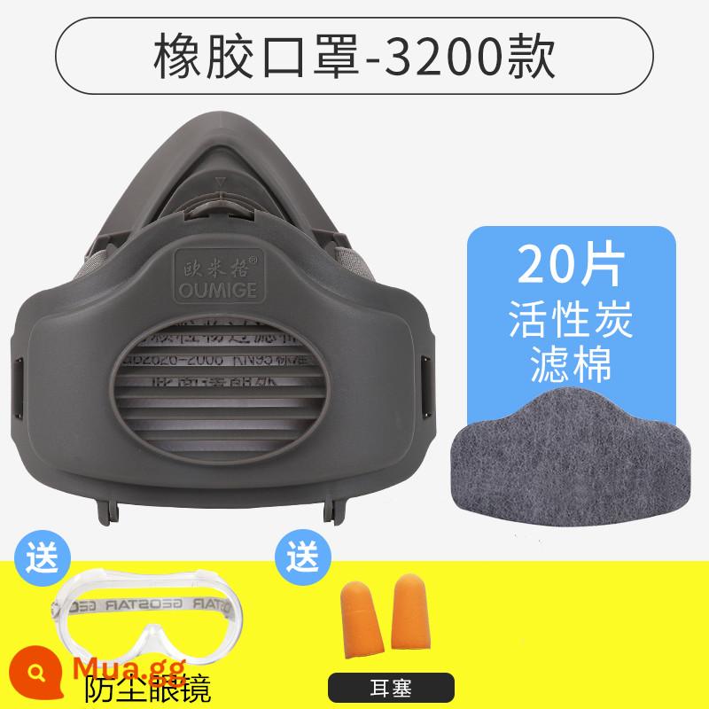 Mặt nạ bụi silicon cao su chống khói hạt bụi công nghiệp mài trang trí mỏ than có thể giặt và dễ thở - Khẩu trang cao su loại 3200 + 20 miếng bông than hoạt tính [tặng kính bảo hộ + nút bịt tai để thu thập]