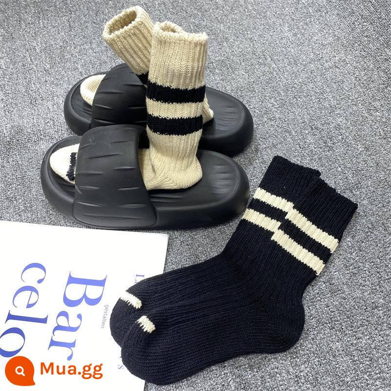 Mùa thu và mùa đông New Châu Âu SOCK SOCKS, NỀ - Sọc đôi dày, một cặp sọc đen và gạo