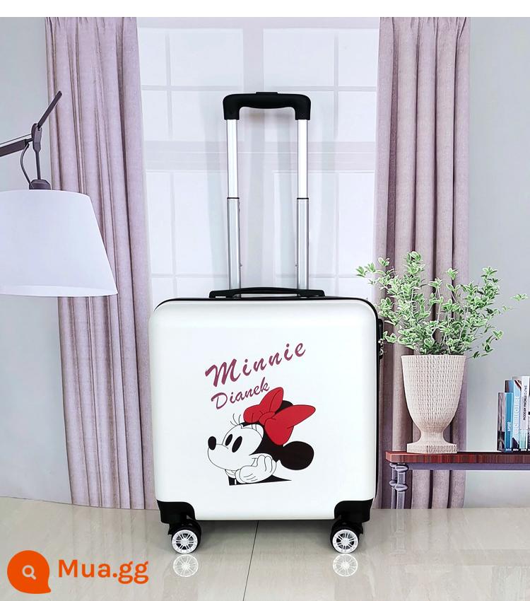 Vali lên máy bay mini 20 inch dành cho phụ nữ hộp xe đẩy nhỏ bằng lưới nhẹ màu đỏ Vali mật khẩu du lịch công tác 18 inch dành cho nam - Minnie trắng