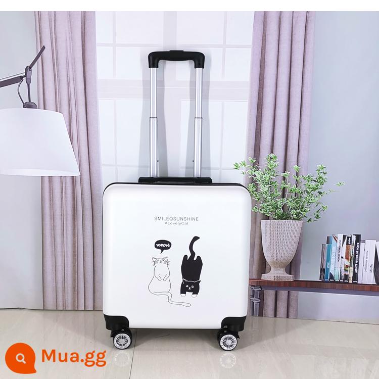 Vali lên máy bay mini 20 inch dành cho phụ nữ hộp xe đẩy nhỏ bằng lưới nhẹ màu đỏ Vali mật khẩu du lịch công tác 18 inch dành cho nam - mèo con trắng đen trắng