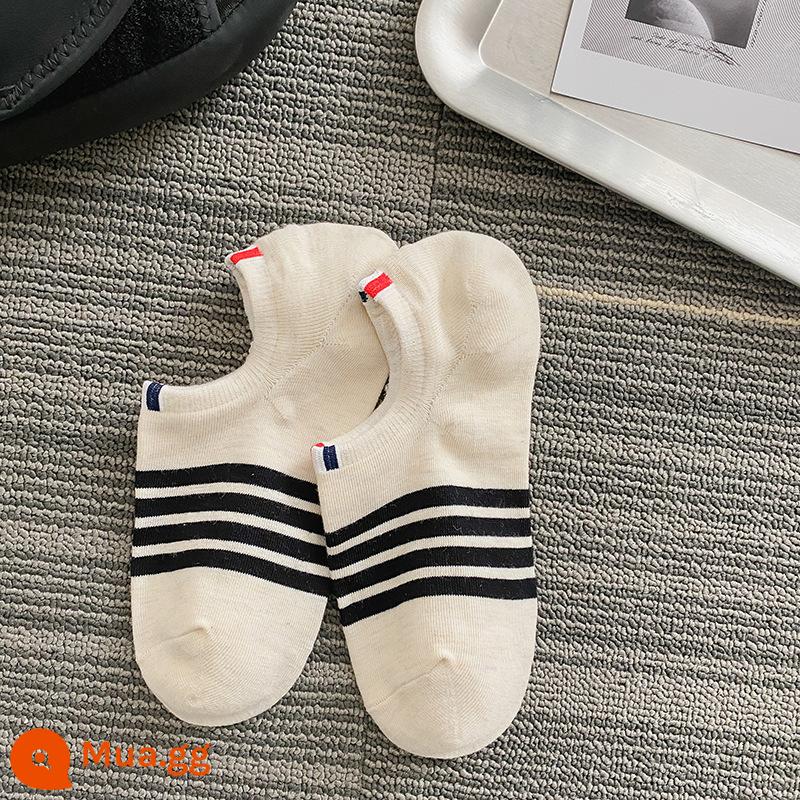 TB Tất Hợp Thời Trang Mùa Hè Mỏng Nguyên Chất Cotton Thể Thao Trường Đại Học Nông Tất Cổ Thấp Thoáng Khí Nữ Thuyền Vô Hình tất - 4 đôi tất vô hình màu be