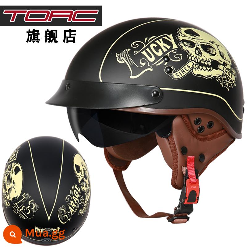 TORC đầu máy xe lửa Retro Mũ bảo hiểm nam nữ Harley Mũ bảo hiểm nửa mùa đông xe điện xe máy muỗng Mũ bảo hiểm 3C bốn mùa - Hộp sọ lớn có bảo vệ tai