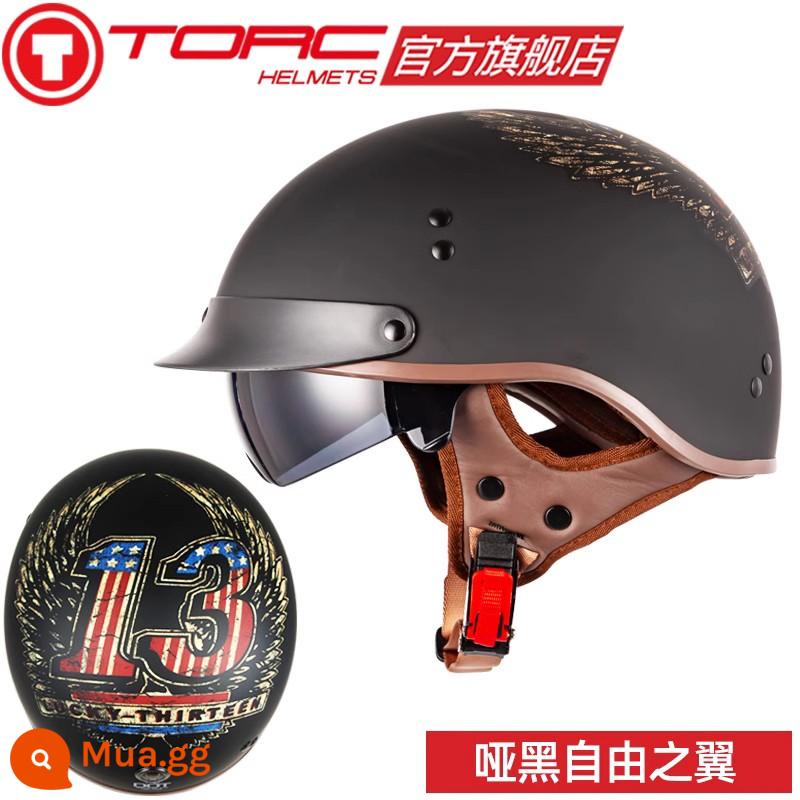 TORC đầu máy xe lửa Retro Mũ bảo hiểm nam nữ Harley Mũ bảo hiểm nửa mùa đông xe điện xe máy muỗng Mũ bảo hiểm 3C bốn mùa - Đôi cánh tự do của Matt Black