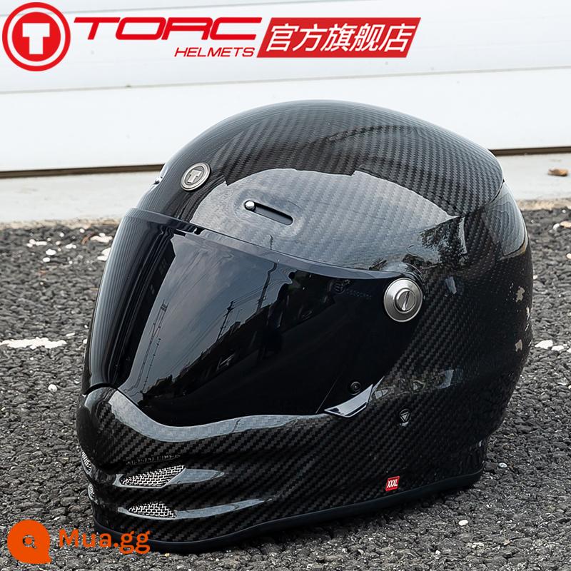 TORC xe máy sợi carbon Mũ bảo hiểm mũ bảo hiểm full size lớn 4XL Retro Harley xe máy nam nữ mùa đông T9 - Sợi carbon sáng + tròng kính chống sương mù trà đen