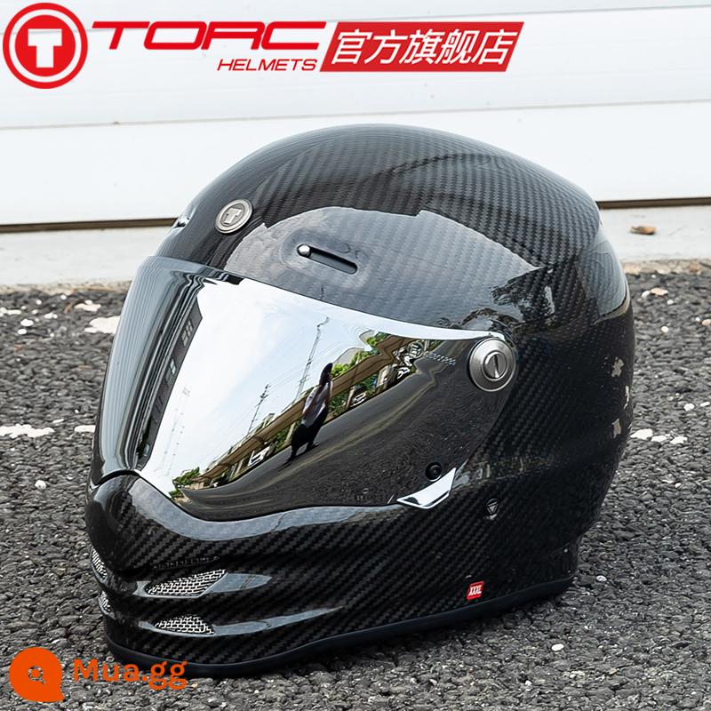 TORC xe máy sợi carbon Mũ bảo hiểm mũ bảo hiểm full size lớn 4XL Retro Harley xe máy nam nữ mùa đông T9 - Sợi carbon sáng + tròng kính chống sương mù mạ bạc