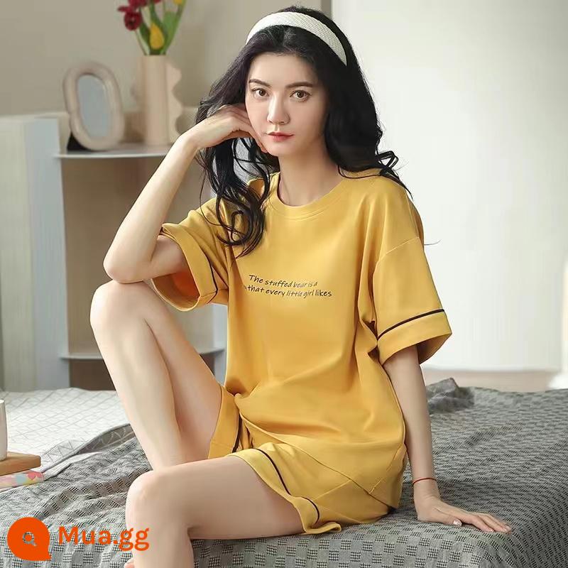 Bộ đồ ngủ mới quần short ngắn tay mùa hè của phụ nữ có thể mặc ra ngoài phục vụ tại nhà Bộ đồ lưới màu đỏ phong cách mùa hè 2023 mỏng mới - Ngôn ngữ Sunshine [bộ]