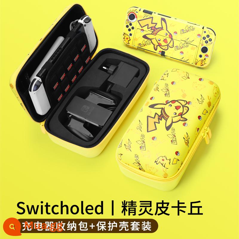 Pokémon Pikachu trọn bộ phụ kiện Ốp lưng bảo vệ Nintendo Switch Túi đựng Switchol vỏ cứng tay cầm màn hình oled Ốp lưng trong suốt silicone mềm hộp thẻ ns vòng tập thể dục hộp vỏ mềm hộp cassette - Hộp bảo vệ Oled + sạc sạc + túi bảo quản tay cầm "Elf Pikachu" đi kèm phim + nắp