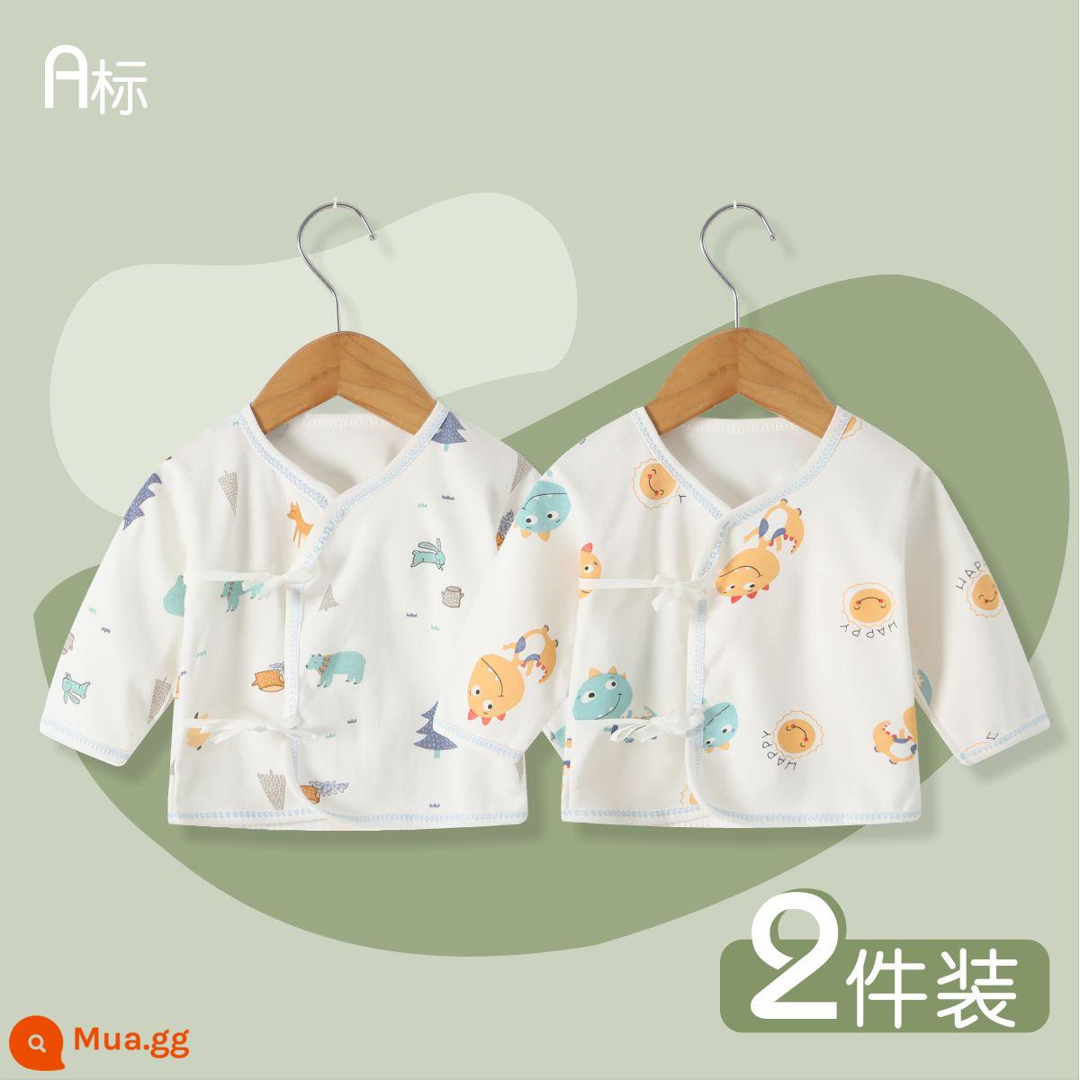 Quần áo sơ sinh, áo, quần áo tu sĩ, quần áo mùa thu cho trẻ sơ sinh bằng vải cotton nguyên chất, đồ lót trẻ em xuân thu, quần áo hở lưng không xương - Ren động vật + ren khủng long Bốn mùa cotton nguyên chất toàn bộ lưng