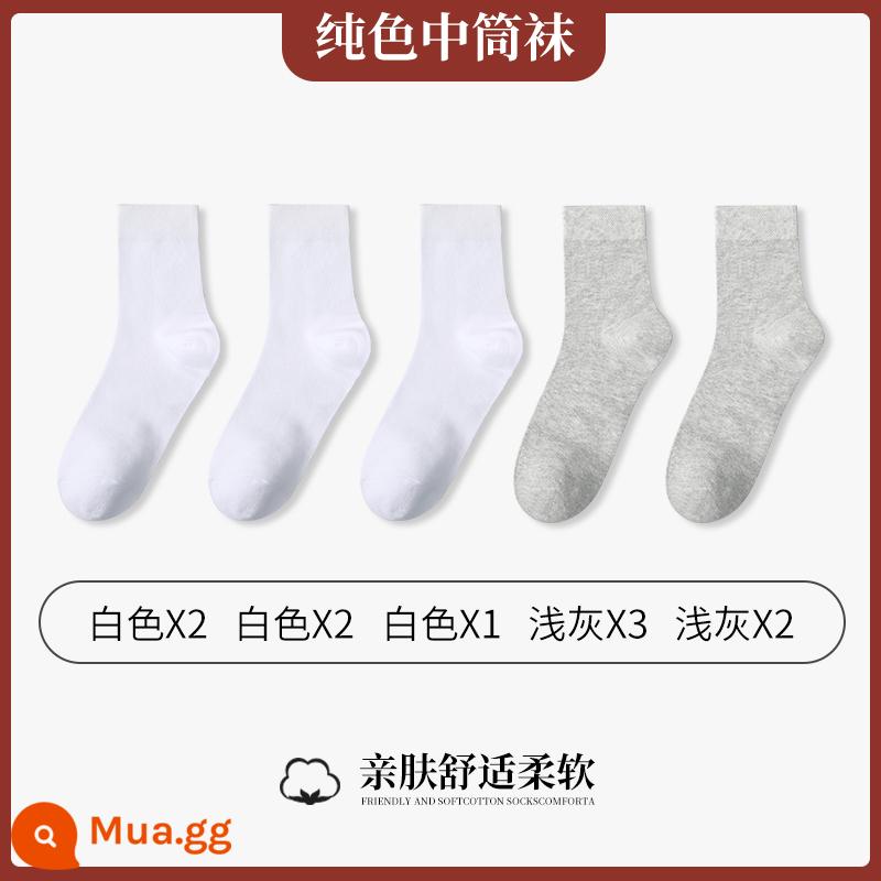 Giày da, tất đen trắng, cotton nguyên chất mùa hè nam, ảnh cưới, tất ống giữa, vest xuân thu, trang phục công sở, tất công sở - Gói 10 đôi [1208 tất dài đến bắp chân] 5 chiếc màu trắng và 5 chiếc màu xám nhạt.