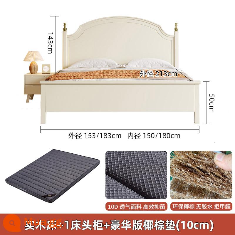 Giường gỗ trắng trắng Phong cách sang trọng của Mỹ Phong cách 1,8 mét phòng ngủ chính phòng ngủ hiện đại - Giường + 1 tủ + Nệm 10D 10CM Nệm cao cấp mềm cứng vừa phải