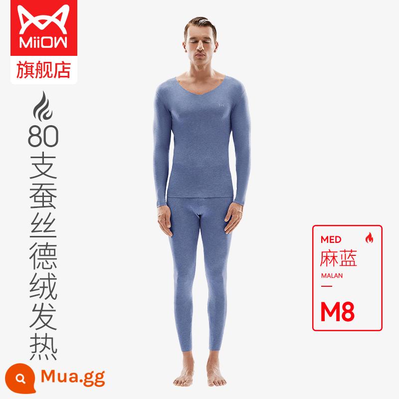 Catman 80-count Nhung sưởi ấm dày cộng với nhung quần áo sưởi ấm của nam giới nhiệt độ không đổi mùa đông liền mạch quần áo mùa thu vệ sinh quần phù hợp với phụ nữ - Model G [Lụa 80 số AB bề mặt nhung Đức nung nóng và dày] Cổ chữ V nam - Ma Lan