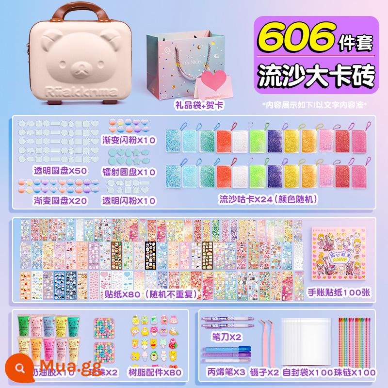 Quicksand Guka Brick Set Quicksand Guka Bricks Gula Brick Card Guka Kuka Mahjong Is Not Gu Gu Gu Bu Gu Gu Gu Gu Gu Ku Ku Card và Sticker Chuck Card Magnet cho Girls and Children - ⭐[Bộ cao cấp] Hộp quà tặng keo dán gạch cát lún cỡ lớn (Hộp gấu 3D màu be)