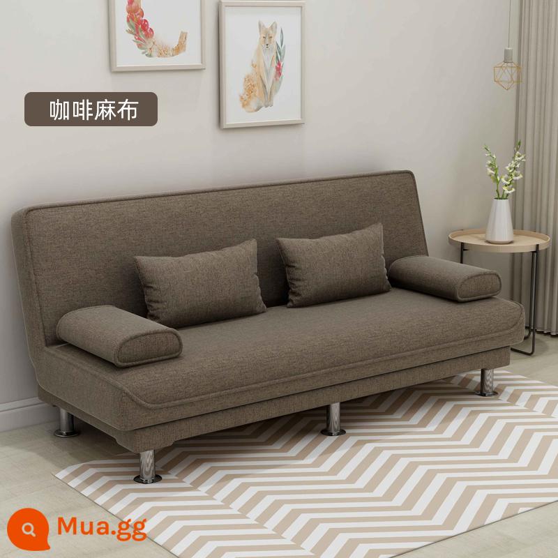 Sofa giường đôi đơn giản gấp gọn đa năng đôi 3 người cho thuê phòng khách căn hộ nhỏ sofa vải lười - vải lanh cà phê