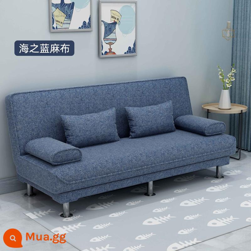 Sofa giường đôi đơn giản gấp gọn đa năng đôi 3 người cho thuê phòng khách căn hộ nhỏ sofa vải lười - Vải lanh màu xanh nước biển phổ biến