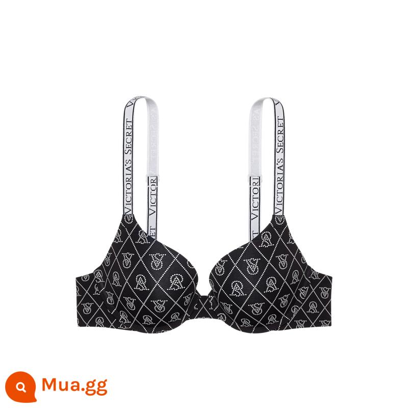 Thẳng xuống 188|Victoria's Secret Logo Letter Dây đeo vai Vú nhỏ tạo nên sự sexy lớn của Mỹ Đồ lót gợi cảm nữ phong cách mới - 5R48 in đen với vành thép