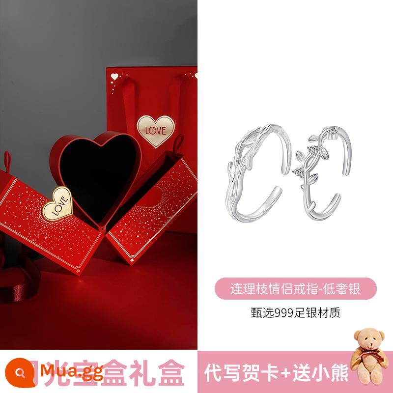 Lian Lizhi nhẫn đôi bạc 999 cặp nhẫn mở nhẫn bạc sterling nhẫn đôi quà tặng năm mới cho bạn gái - Lian Lizhi · Nhẫn đôi [Bạc nguyên chất 999] + Giấy chứng nhận giám định + Hộp kho báu ánh trăng + Gấu nhỏ