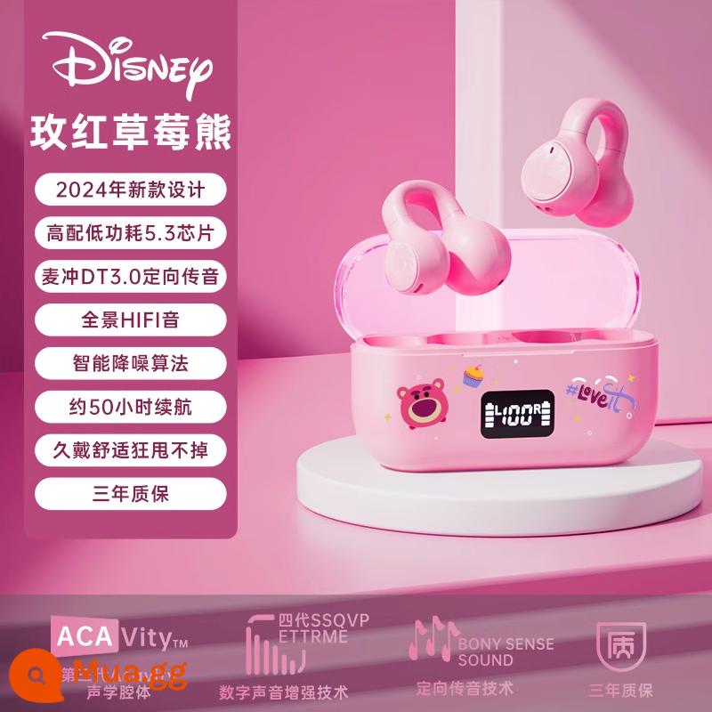 Tai nghe Bluetooth Disney không dây Kẹp thể thao Giảm tiếng ồn dẫn truyền xương Không phải trong tai Thích hợp cho Huawei Apple Xiaomi - [Phiên bản độc quyền-Rose Strawberry Bear]Màn hình pin★Vòm toàn cảnh Dolby★Cuộc gọi HD