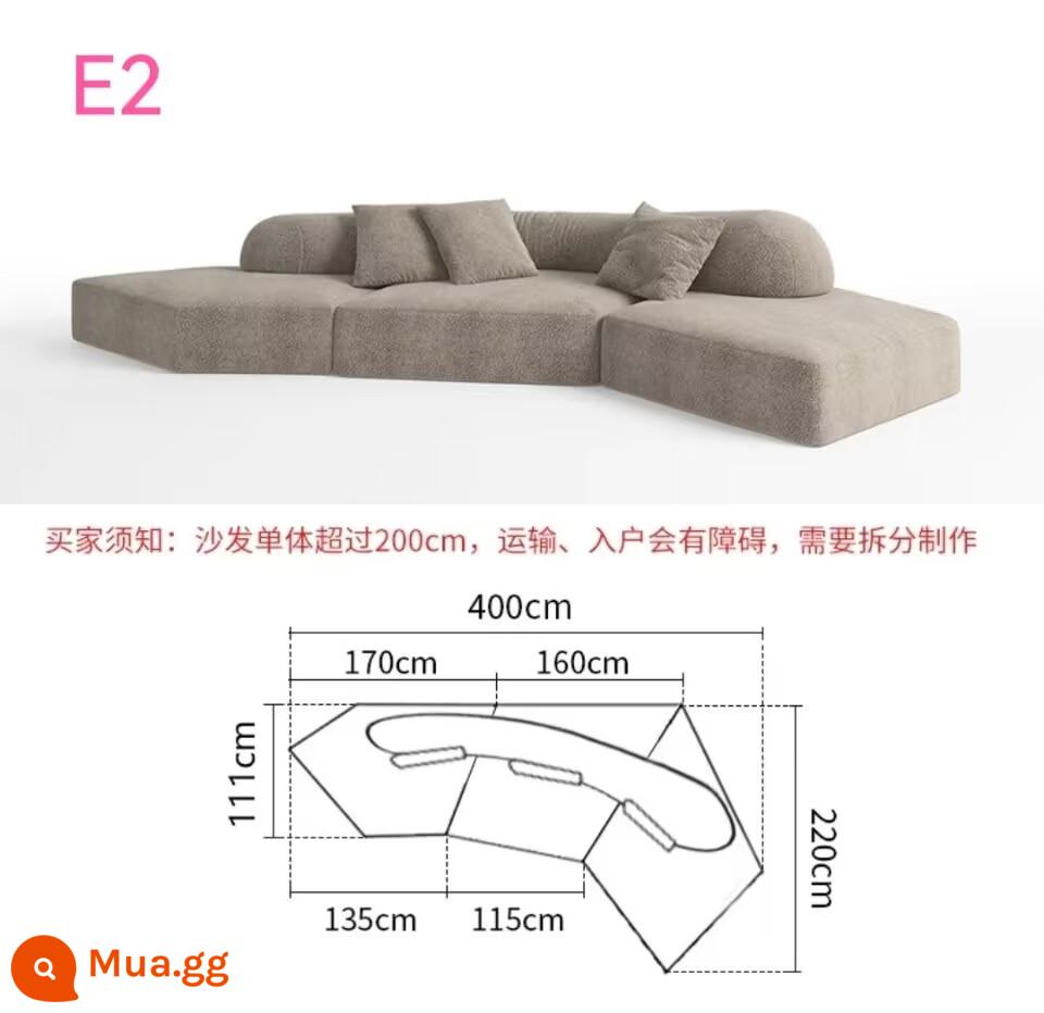 Biệt thự sang trọng ghế sofa đá cao cấp phong cách Jingji căn hộ nhỏ nhà thiết kế sáng tạo vải hình đặc biệt kiểu kem có thể tháo rời và giặt được - Bảo hành mười năm* Kết hợp E2