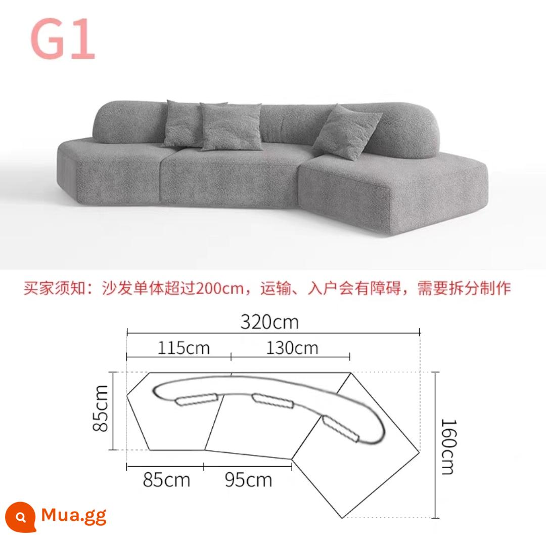 Biệt thự sang trọng ghế sofa đá cao cấp phong cách Jingji căn hộ nhỏ nhà thiết kế sáng tạo vải hình đặc biệt kiểu kem có thể tháo rời và giặt được - Bảo hành mười năm* Kết hợp G1