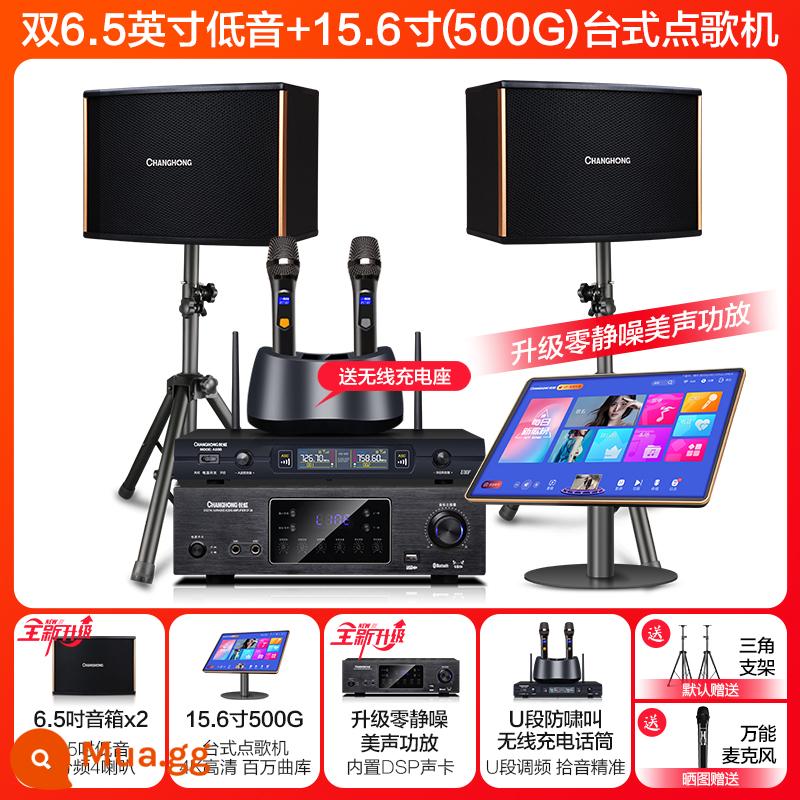 Changhong K9 nhà KTV âm thanh bộ hoàn chỉnh phòng khách nhà hát máy karaoke k bài hát karaoke okAll - Loa kép 6,5 inch + máy karaoke để bàn 500G + micro không dây có thể sạc lại