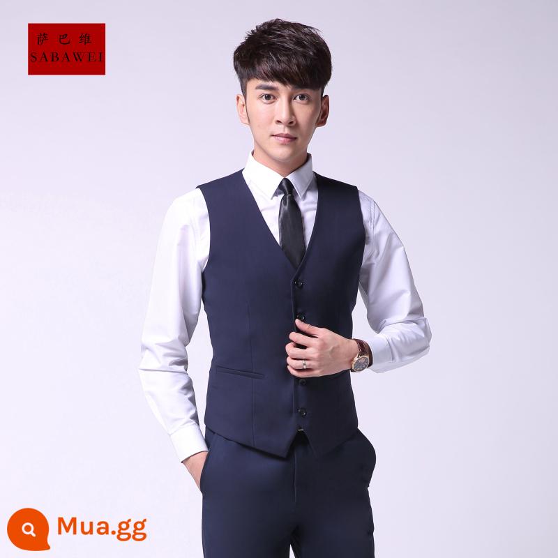 Mùa xuân và mùa thu phiên bản Hàn Quốc của bộ vest mỏng hợp thời trang của nam giới Anh Quốc Anh phù hợp với vest giản dị chuyên nghiệp kẹp ngựa người đàn ông tốt nhất chú rể - Áo vest hải quân + áo sơ mi trắng + quần xanh hải quân + thắt nơ miễn phí