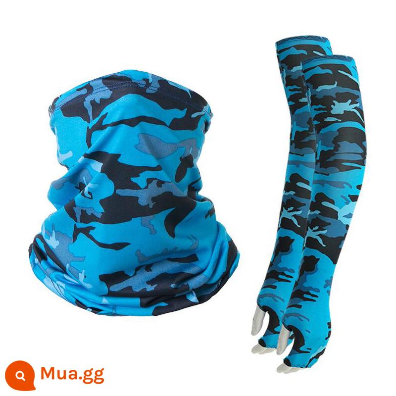 Mặt Nạ Chống Nắng Băng Lụa Băng Đô Cài Tóc Turban Gọng Nam Cổ Bao Mùa Hè Khăn Choàng Cổ Thể Thao Ngoài Trời Xe Đạp Mặt Khăn Đi Thiết Bị - Bộ kết hợp giảm giá Milk Ice Silk Style-Xanh biển [Mặt nạ + Tay áo]