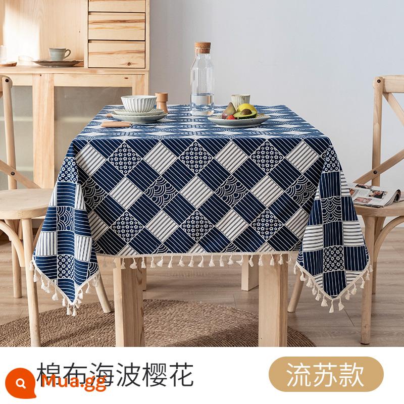 Khăn trải bàn bằng vải lanh và cotton kiểu Nhật ins gió hình chữ nhật retro ký túc xá bàn học sinh khăn trải bàn phòng ngủ lưới hoạt hình màu đỏ thảm trải bàn - Cross Tassel-Cotton Sóng Cao Sakura