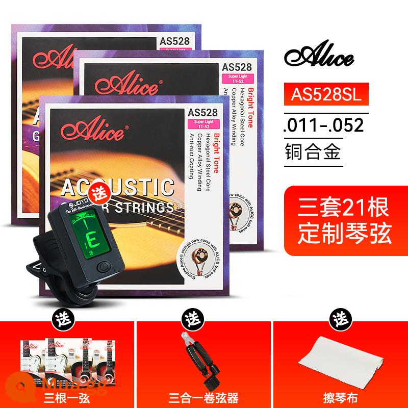 Ba Bộ Alice Dân Gian Dây Đàn Guitar AW436 432 Gỗ Đàn Guitar Phụ Kiện Dây Đàn Guitar Đen Bộ 6 - Bộ ba AS528SL + 3 1 dây + quà tặng + bộ chỉnh đàn guitar