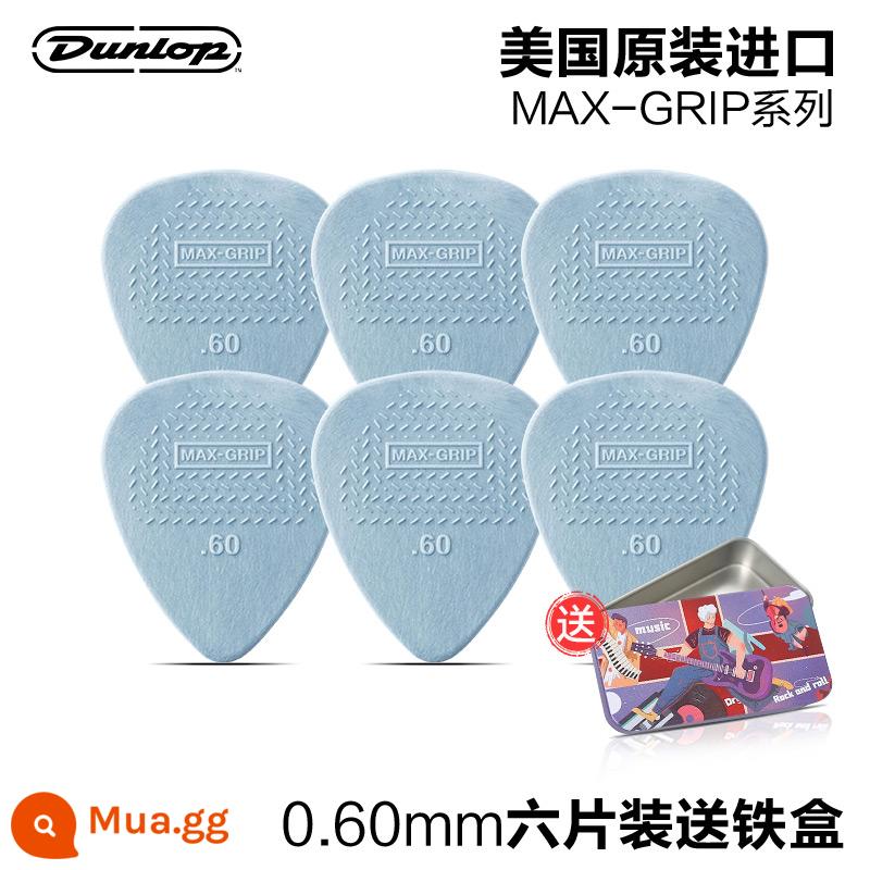 Sáu mảnh Dunlop Nylon do Mỹ sản xuất Dunlop nylon mái chèo bom tốc độ chống trượt điện gỗ đàn guitar ngón tay mảnh mùa xuân - [Gói sáu chiếc] MAX-GRIP 0,60mm + hộp sắt