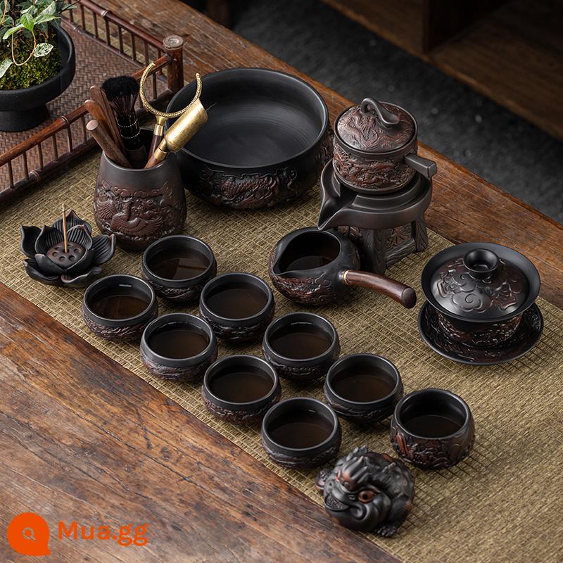 High -end Zisha Kung Fu Tea Set Nội thất Rồng và Phoenix Rescuer Trung Quốc Retro Bowl Tea Tàu tím Tao Hộp quà tặng - Tượng rồng phượng để cầu may mắn