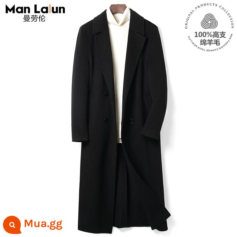 Áo khoác len 2 mặt nam cao cấp mới len úc cao cấp dài qua gối áo khoác gió siêu dài thu đông - Black_132 cổ áo lộn ngược có khía, có 2 bên ngực