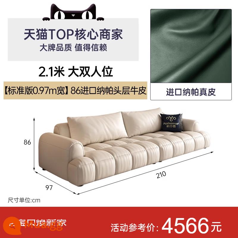 Pashaman ghế sofa da phồng lớp đầu tiên da bò ánh sáng sang trọng marshmallow kem phong cách Pháp phòng khách thẳng hàng phím đàn piano - [Phiên bản tiêu chuẩn rộng 0,97m] Ghế đôi lớn 2,1m 86 da bò Napa nhập khẩu lớp 1