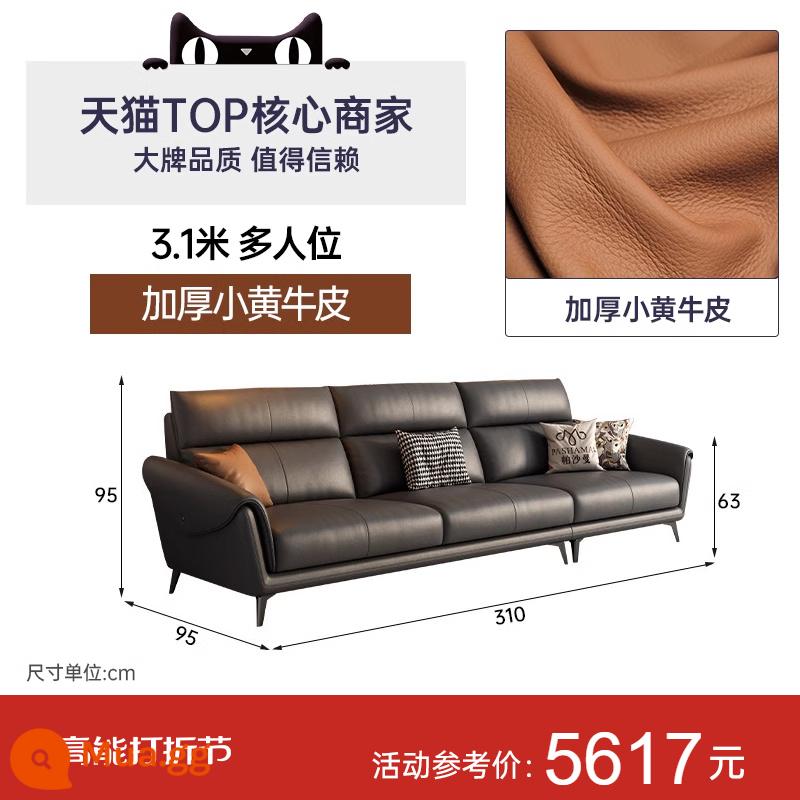 Sofa da bò lớp một lưng cao Pashaman phòng khách ba chỗ ngồi phong cách Ý cực kỳ đơn giản căn hộ nhỏ hiện đại - Da bò lớp thứ nhất dày 1,5mm nhập khẩu SR [3,1 mét nhiều người] linh hoạt và bền]