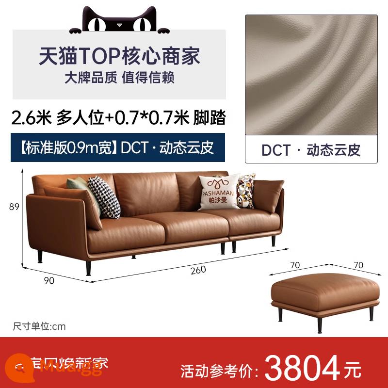 Pashaman Ý ghế sofa da lớp đầu tiên da bò căn hộ nhỏ phòng khách hiện đại đơn giản thẳng hàng 3 chỗ cao su - [Phiên bản tiêu chuẩn rộng 0,9m] Nhiều người 2,6m + bàn đạp 0,7*0,7m DCT·Da mây năng động thoáng khí