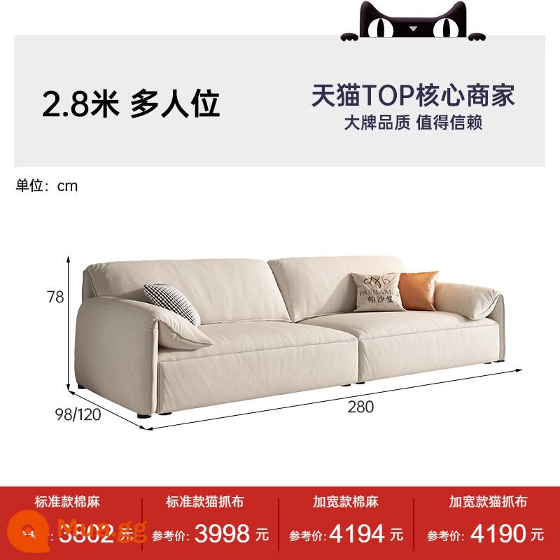 Pashaman Mèo Xước Sofa Vải Tai Voi Phong Cách Ý Cực Kỳ Đơn Giản Phòng Khách Căn Hộ Nhỏ Ba Chỗ Ngồi Màu Kem Phong Cách - [Giảm áp lực nhiều hơn/cảm giác ngồi thế hệ mới] Ghế nhiều chỗ ngồi dài 2,8 mét